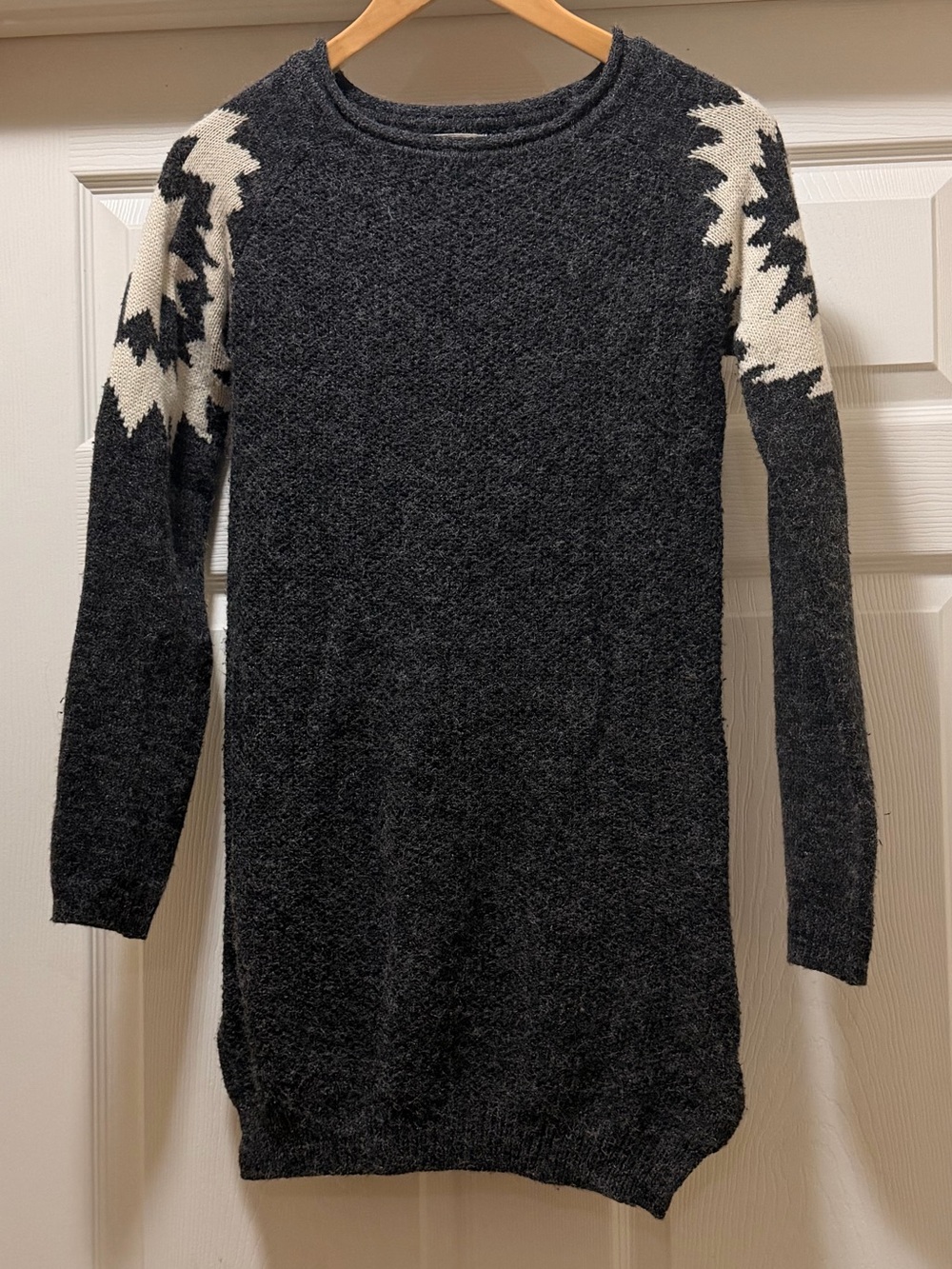 Tea n Rose Cozy Charcoal Gray and Cream Sweater Dress Sz S